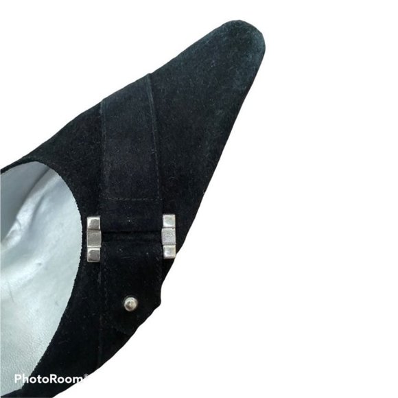 BCBGirls Office Siren Black Suede Pointed Toe Silver Buckle Pumps Size 39 Womens - Picture 11 of 12